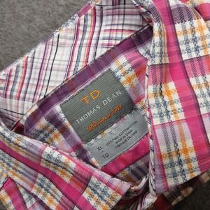 Thomas Dean Men's Tailored Fit Size XL 100% Cotton Multi Color Plaid Long Sleeve